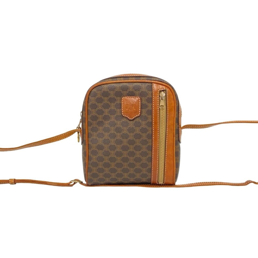 CELINE Vintage Macadam Blazon Pattern Triomphe Leather Mini Shoulder Bag Poch...